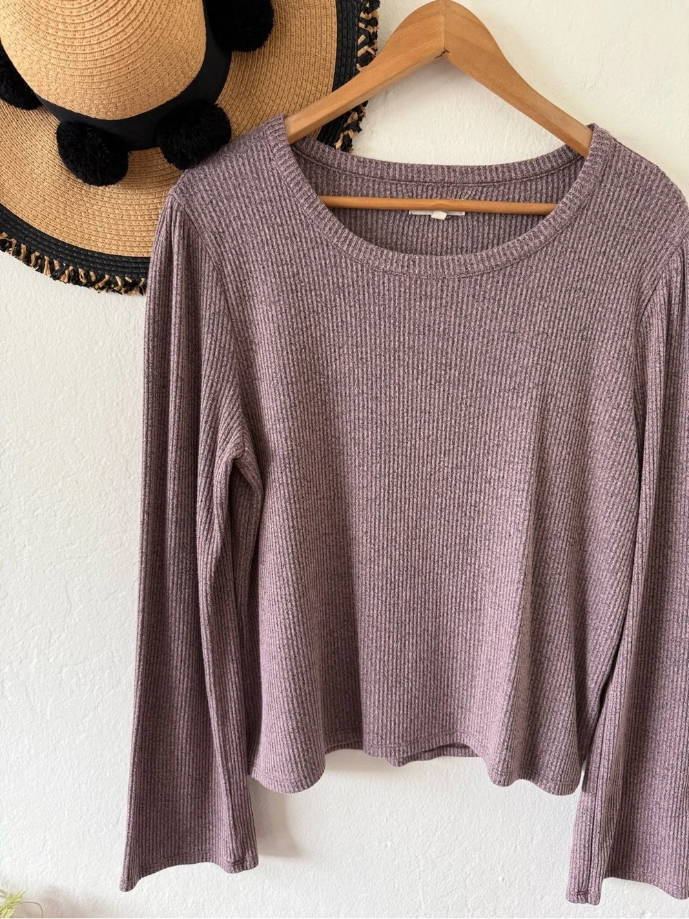 Madewell Ribbed Knit Flare Sleeve Top Size XL